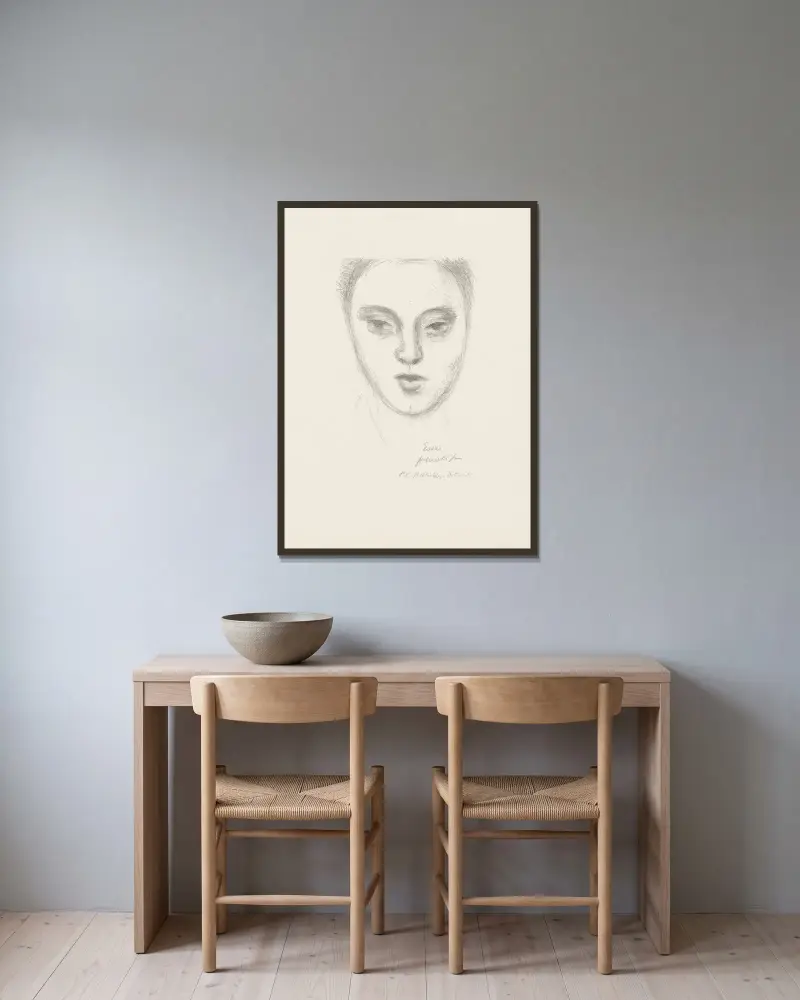 Claude, masque av Henri Matisse inramad på en vägg