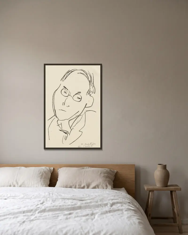 Studier för frontespisen till 'Choix de pages de Paul Léautaud', plansch 4 av Henri Matisse inramad på en vägg