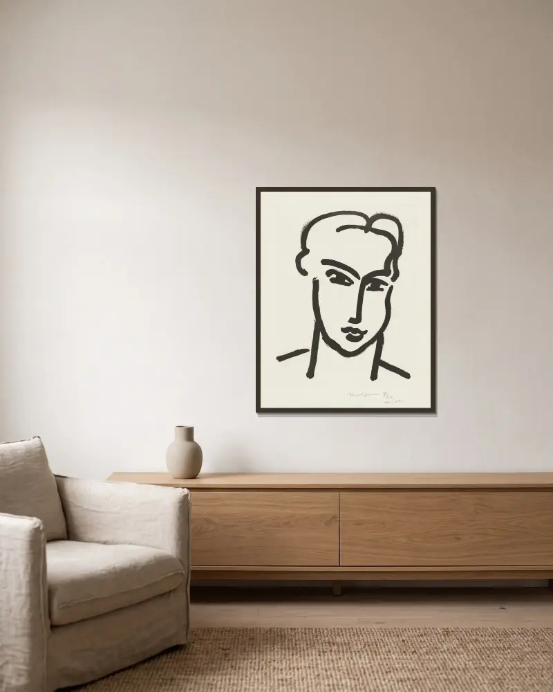 Katias stora huvud av Henri Matisse inramad på en vägg