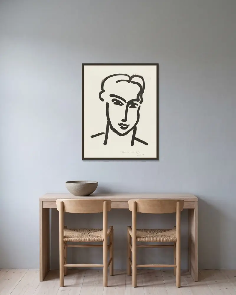 Katias stora huvud av Henri Matisse inramad på en vägg