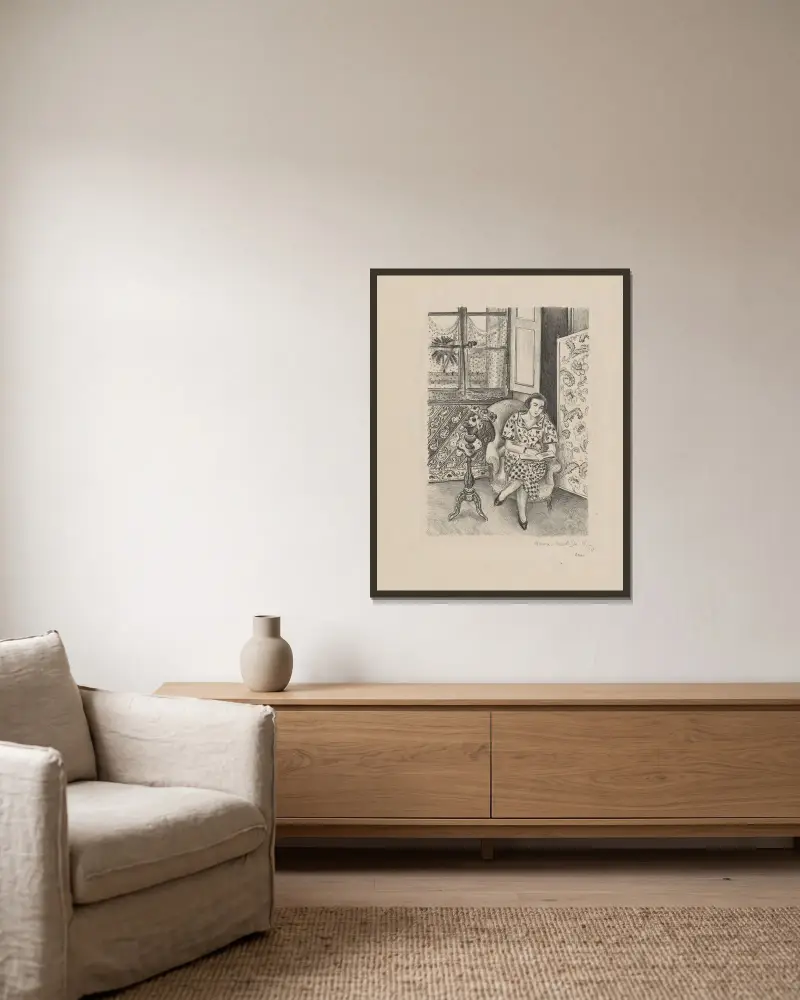Intérieur, la lecture av Henri Matisse inramad på en vägg