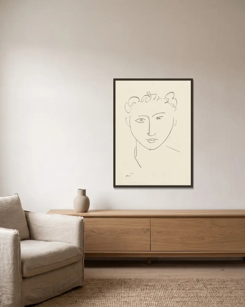 Ung kvinnlig student – studieserie för ’Echos’, 1952 – nr 3 av Henri Matisse inramad på en vägg