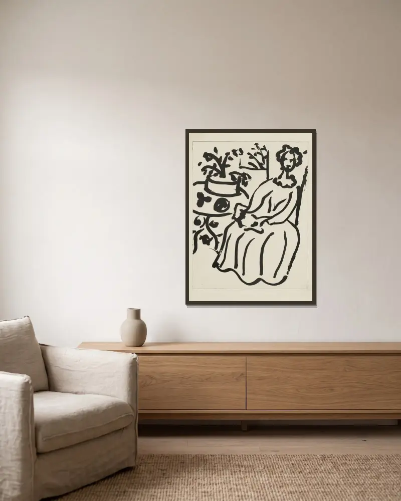 Marie-José i gul klänning, 1950 – nr 2 av Henri Matisse inramad på en vägg