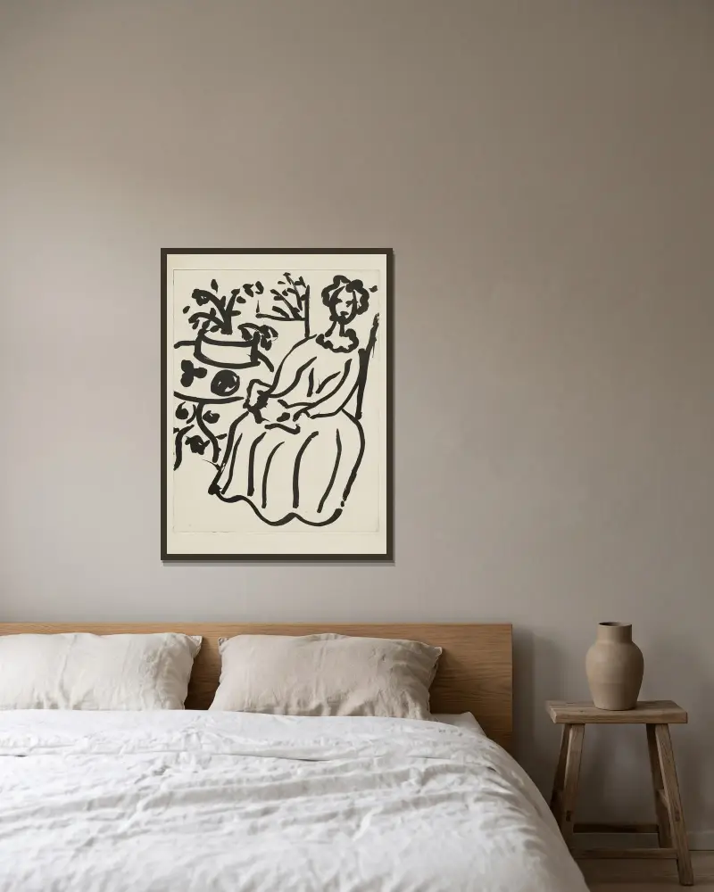 Marie-José i gul klänning, 1950 – nr 2 av Henri Matisse inramad på en vägg