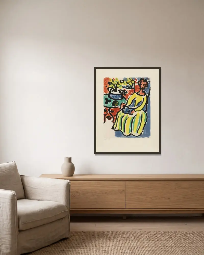 Marie-José i gul klänning, 1950 – nr 1 av Henri Matisse inramad på en vägg