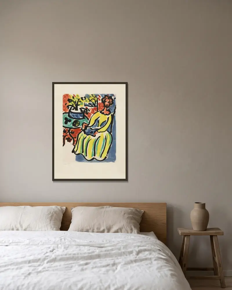 Marie-José i gul klänning, 1950 – nr 1 av Henri Matisse inramad på en vägg