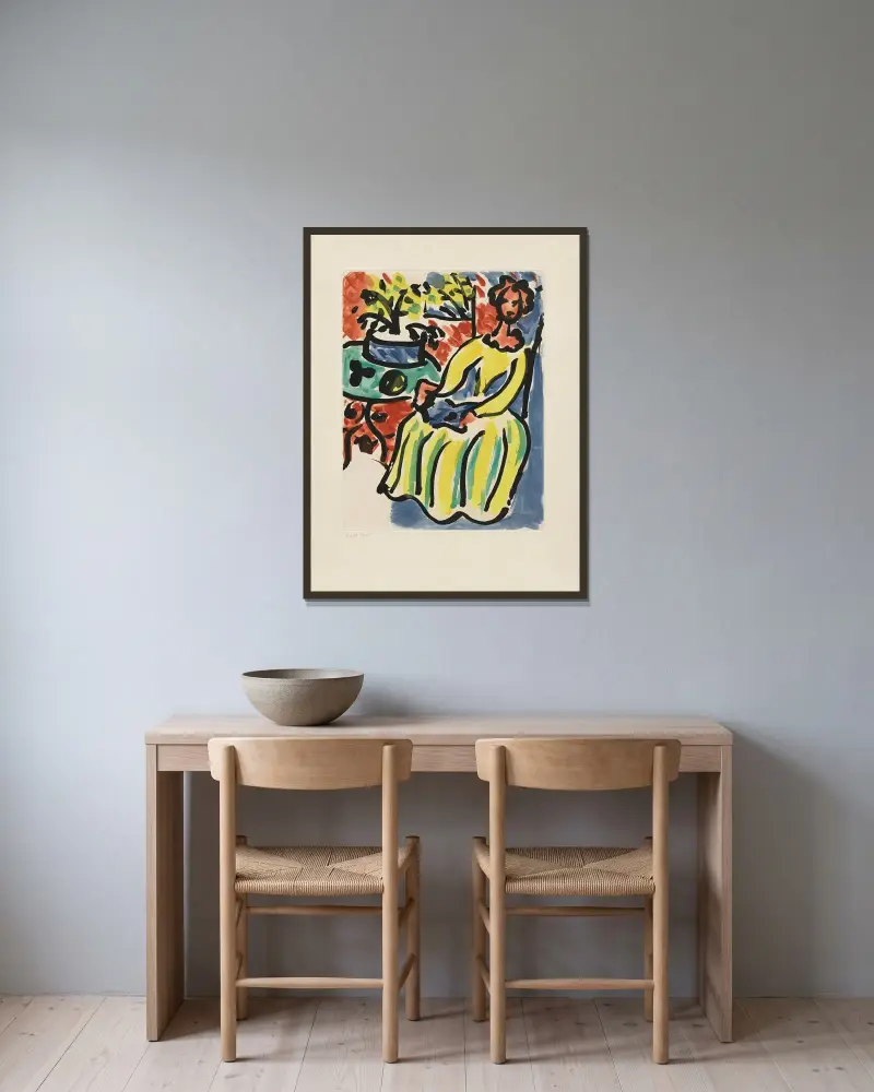Marie-José i gul klänning, 1950 – nr 1 av Henri Matisse inramad på en vägg