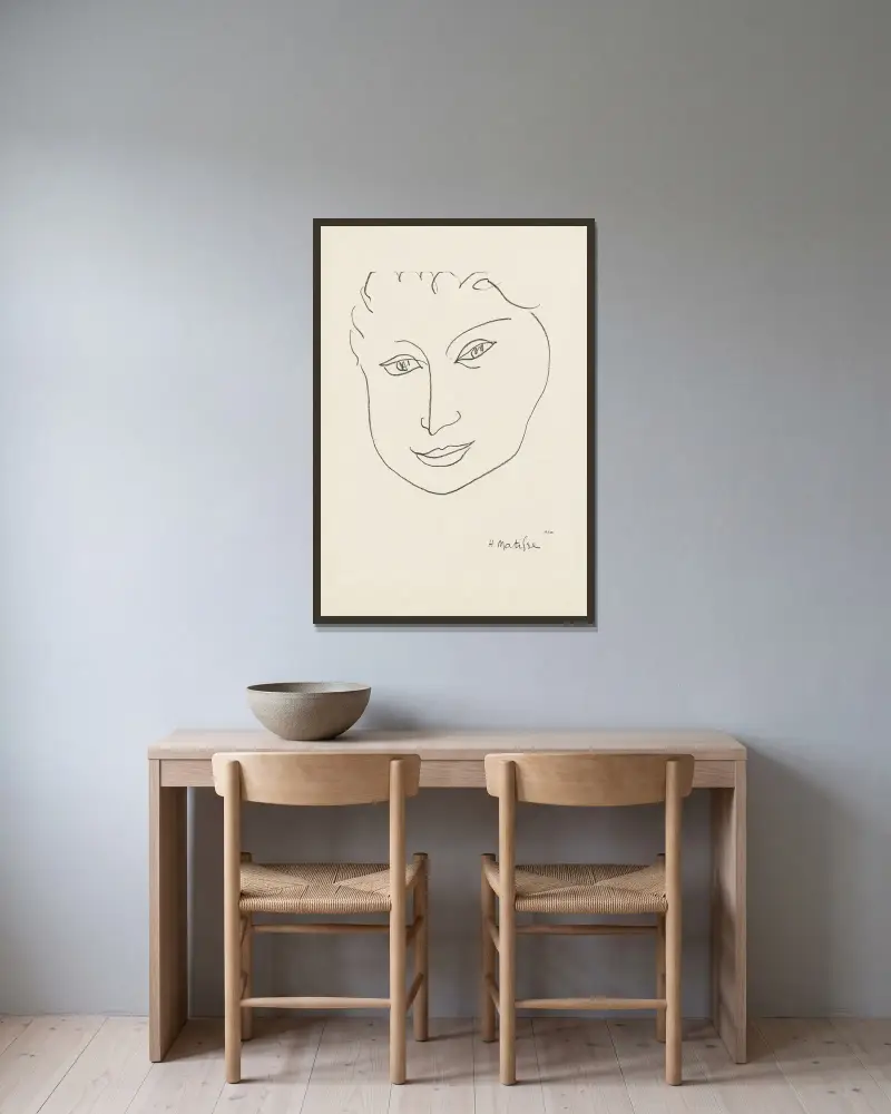 Masque, 1946 – nr 2 av Henri Matisse inramad på en vägg