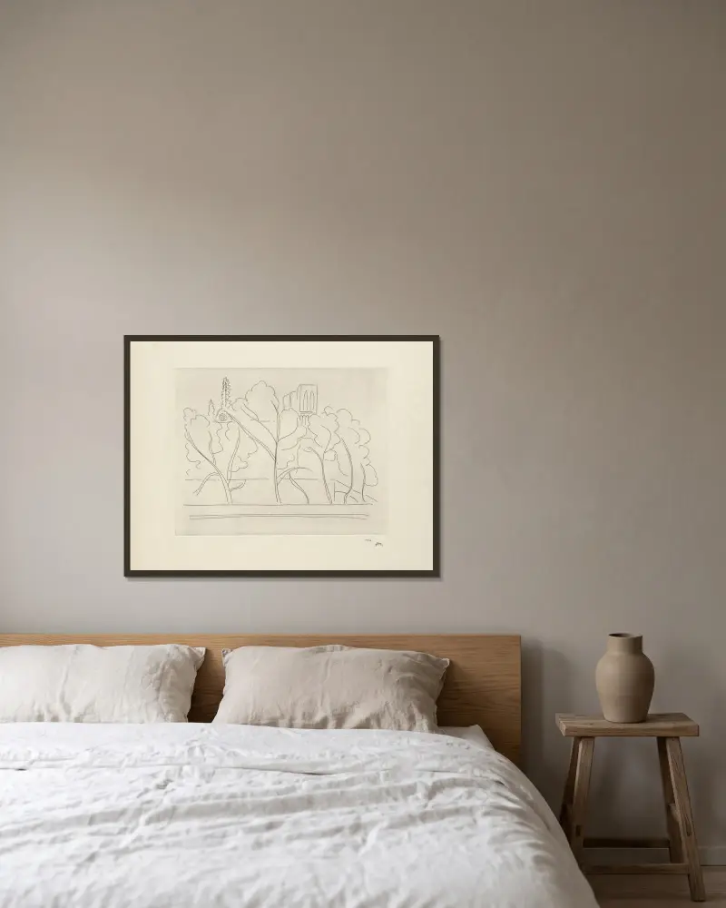 Notre-Dame à travers les arbres av Henri Matisse inramad på en vägg