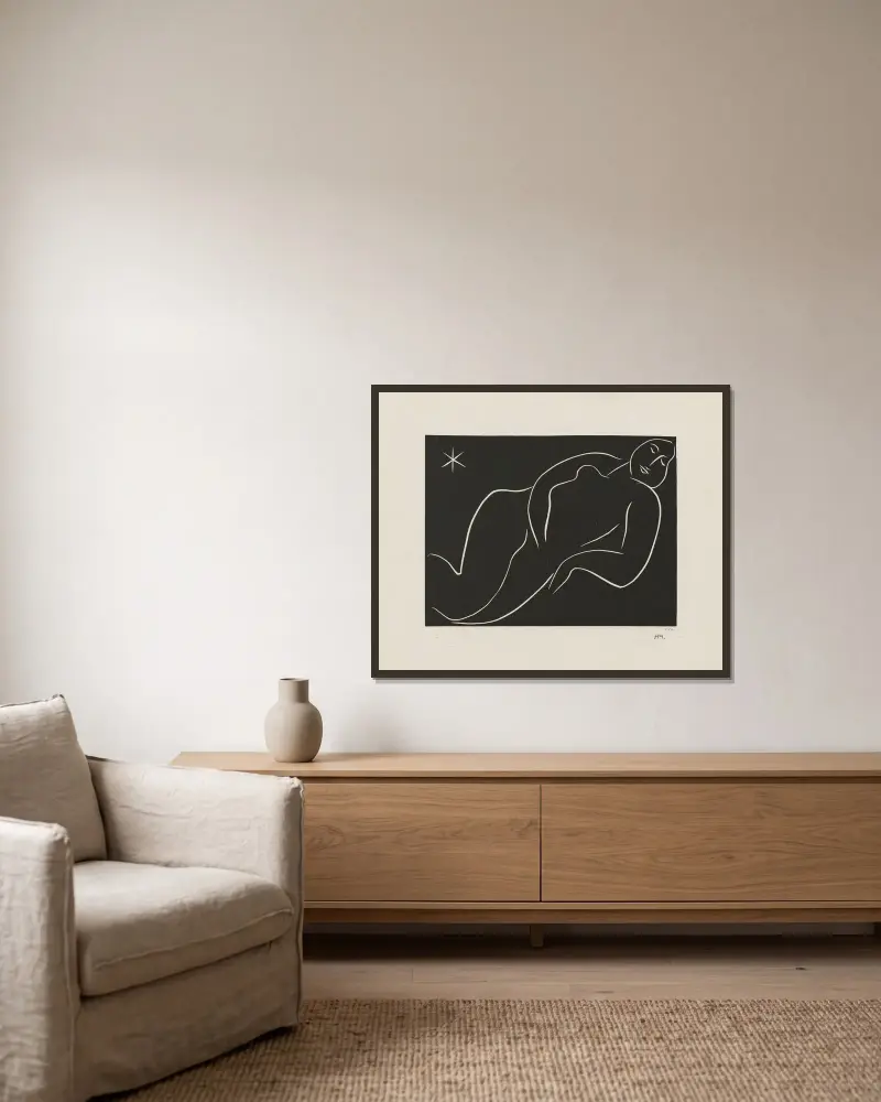 Nu à l’étoile av Henri Matisse inramad på en vägg