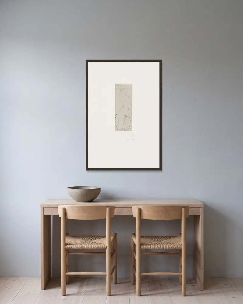 Naken knäböjd och välvd av Henri Matisse inramad på en vägg
