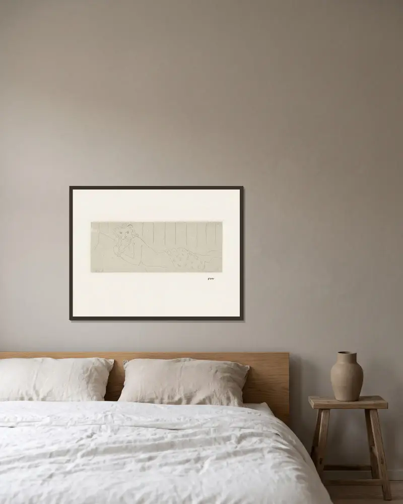Nu allongé av Henri Matisse inramad på en vägg