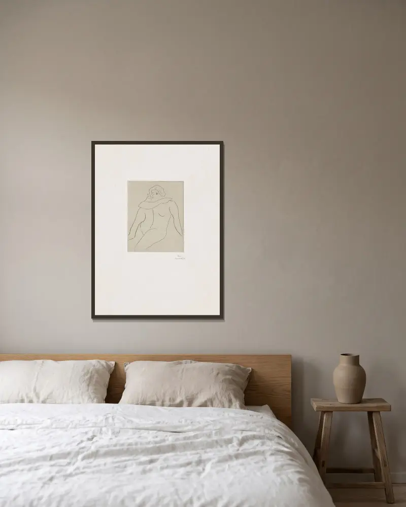 Sittande naken, höger arm vilande på vänster axel av Henri Matisse inramad på en vägg