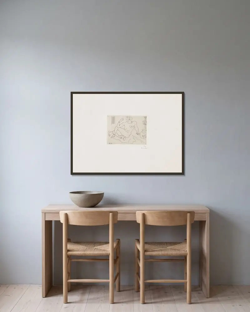 Sitzender Akt auf dem Boden, einen Ellbogen auf dem Bein von Henri Matisse gerahmt an einer Wand