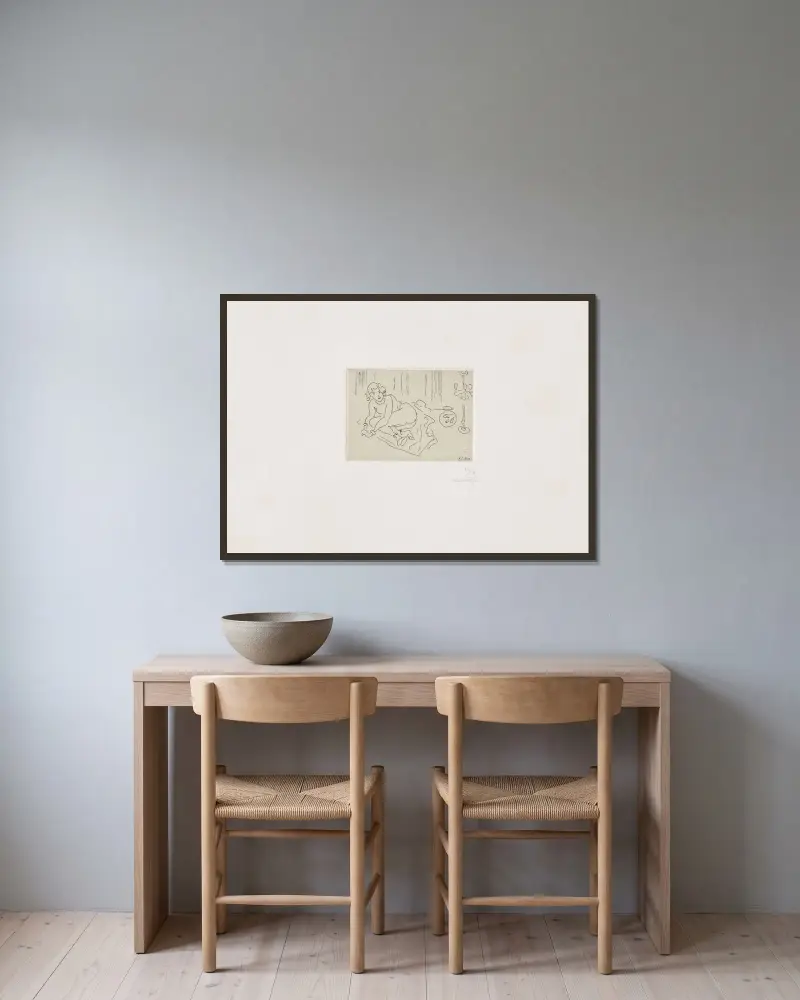 Liegender Akt. Interieur mit venezianischer Lampe von Henri Matisse gerahmt an einer Wand