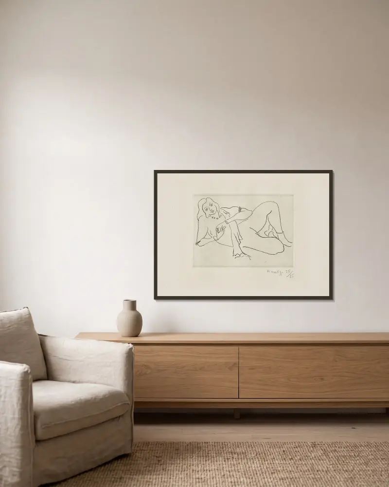 Nu couché s’appuyant sur le bras droit av Henri Matisse inramad på en vägg