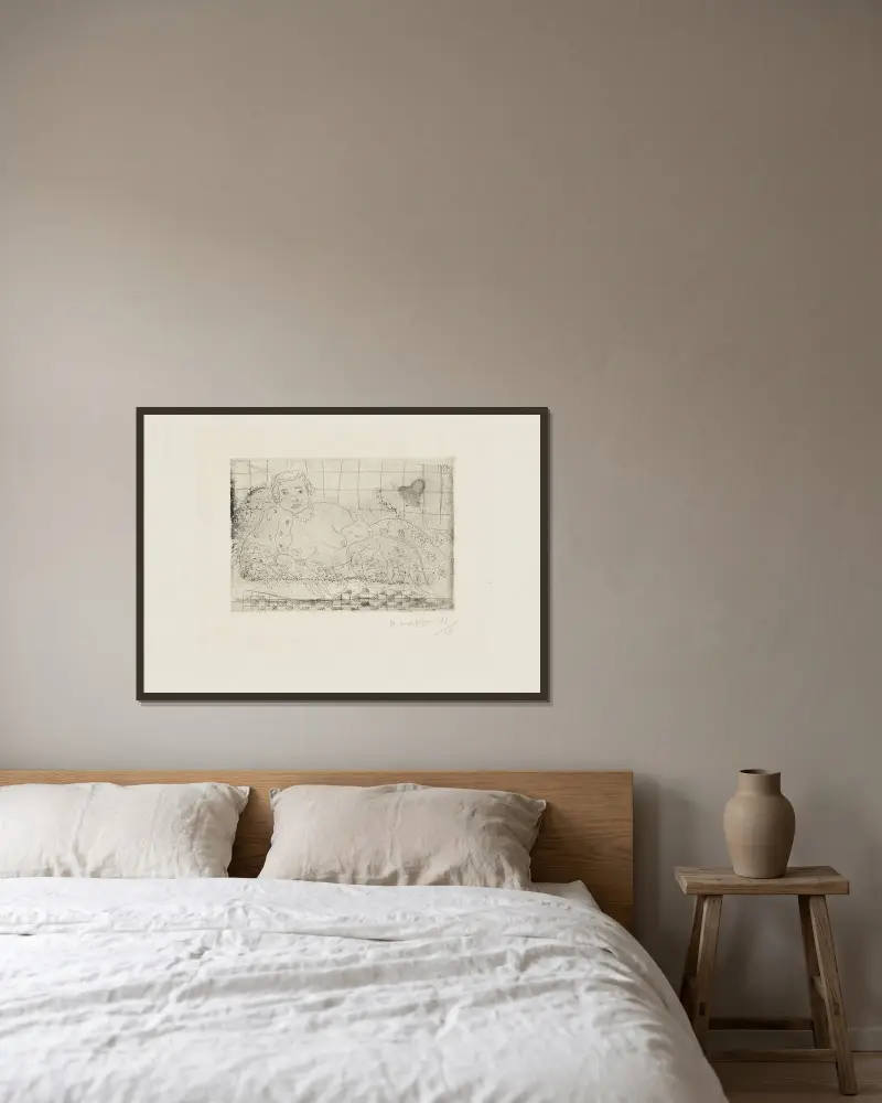 Nu couché, sol en damier av Henri Matisse inramad på en vägg