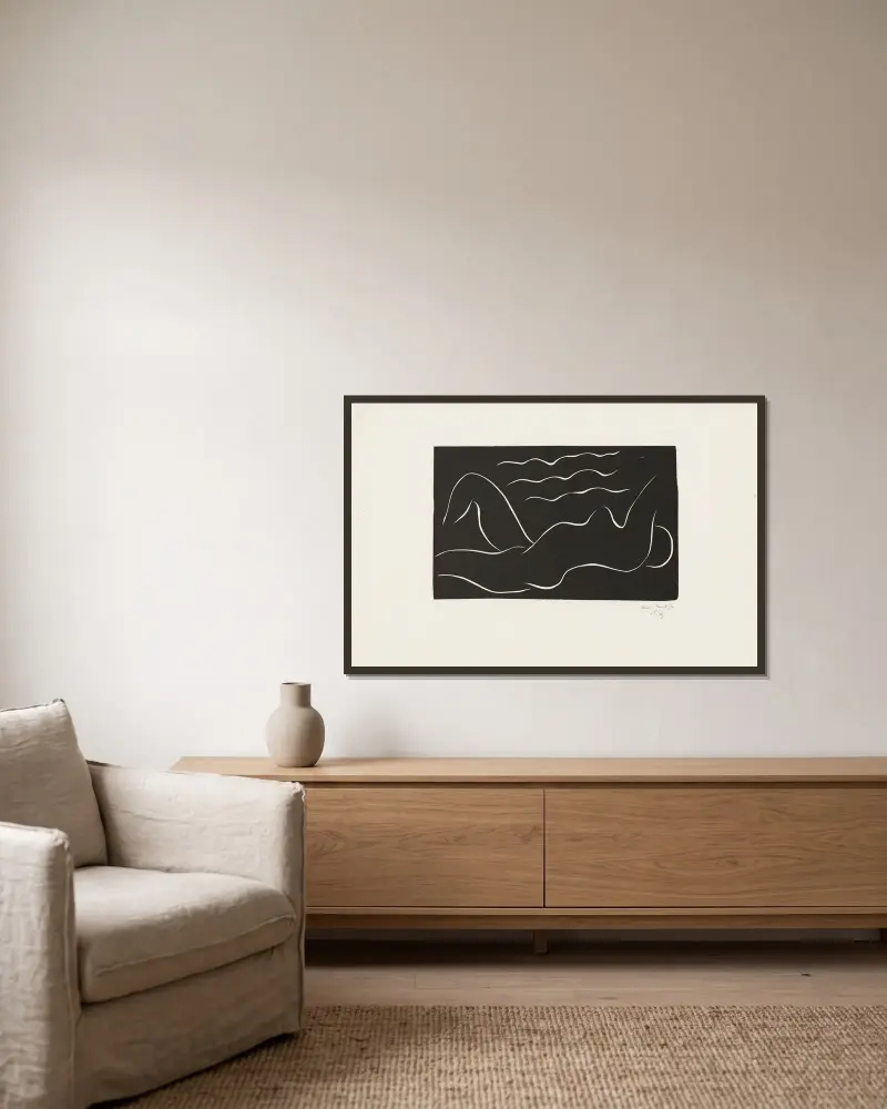 Nu dans les ondes av Henri Matisse inramad på en vägg