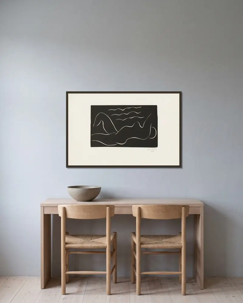 Nu dans les ondes av Henri Matisse inramad på en vägg