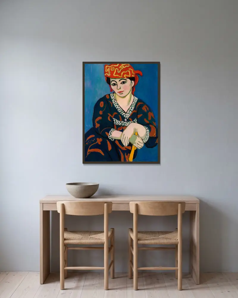 Red Madras Headdress (Le Madras rouge) av Henri Matisse inramad på en vägg