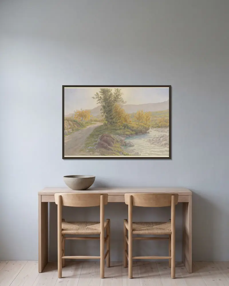 Buis-les-Baronnies, Ufer des Menon von Henri Rivière gerahmt an einer Wand
