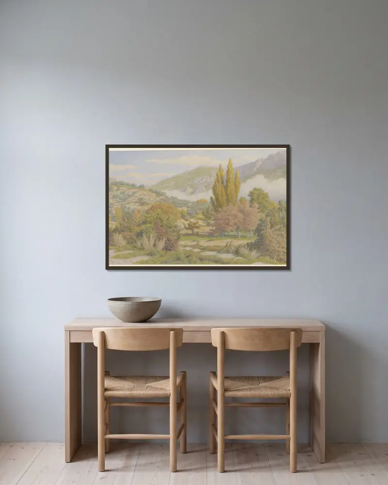 Buis-les-Baronnies, Ouvèzes dalgång av Henri Rivière inramad på en vägg