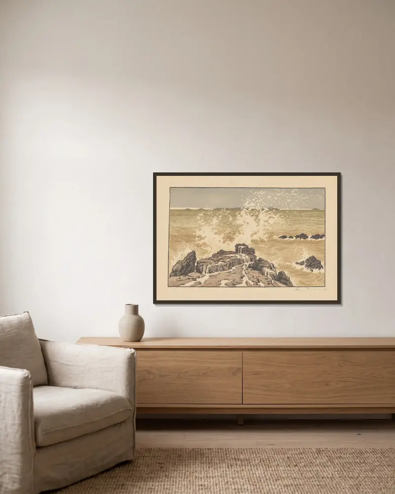 Die Welle von Henri Rivière gerahmt an einer Wand