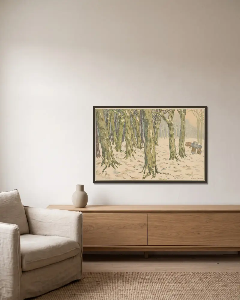 Les Bois, l'hiver, Henri Rivière v rámu na stěně
