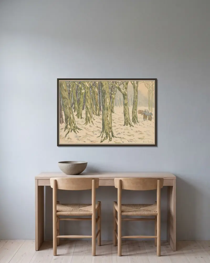 Les Bois, l'hiver, Henri Rivière v rámu na stěně