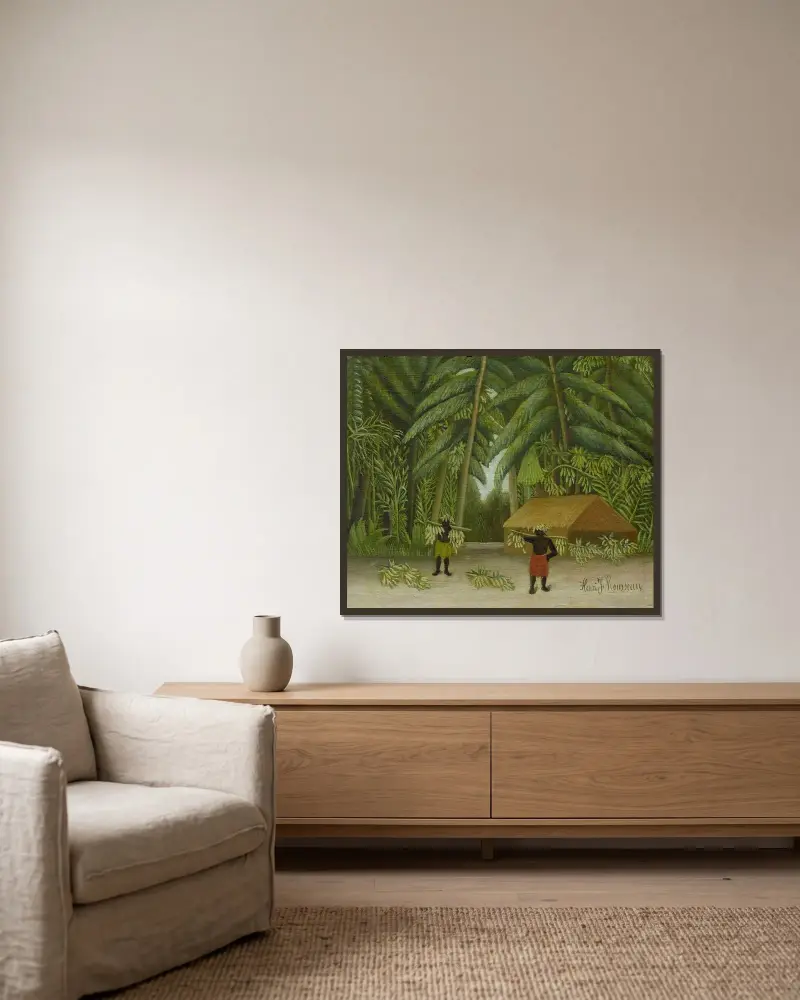 Bananenernte von Henri Rousseau gerahmt an einer Wand