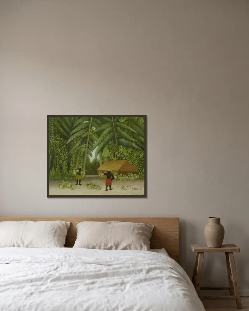 Bananenernte von Henri Rousseau gerahmt an einer Wand