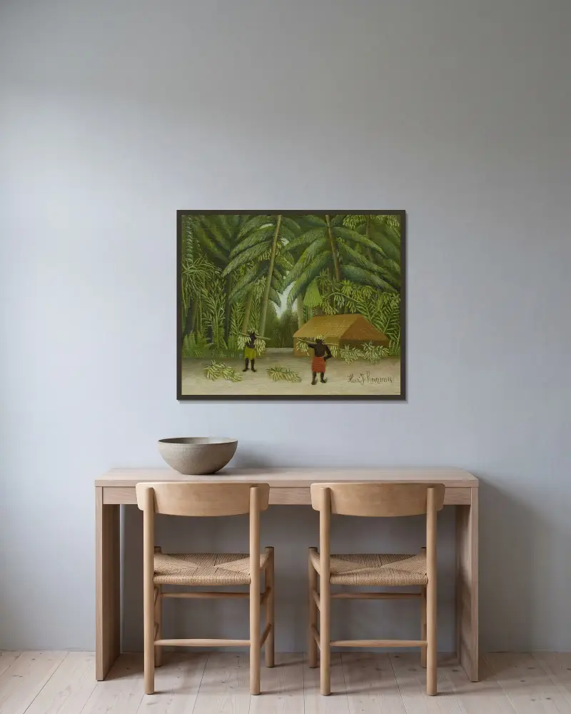 Bananenernte von Henri Rousseau gerahmt an einer Wand