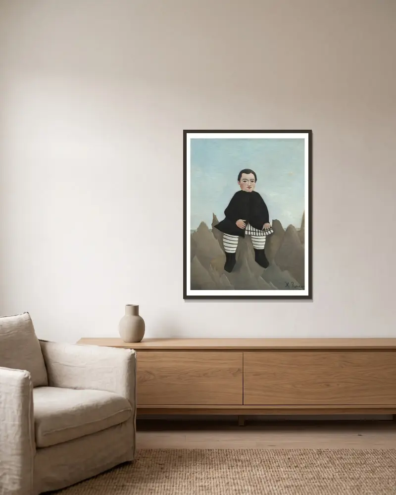 Chlapec na skalách, Henri Rousseau v rámu na stěně