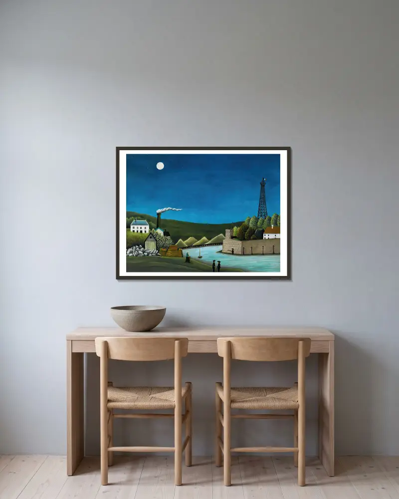 Die Seine bei Suresnes von Henri Rousseau gerahmt an einer Wand