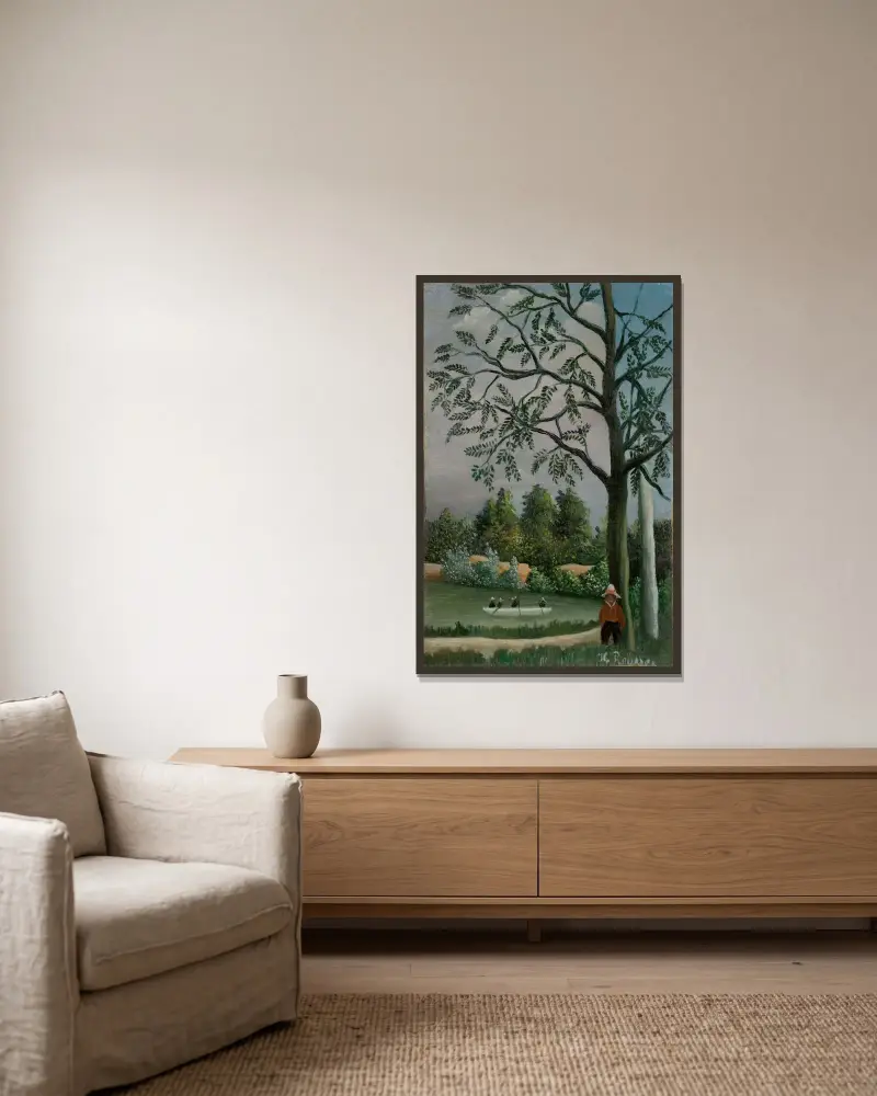 Landskap med fiskare av Henri Rousseau inramad på en vägg