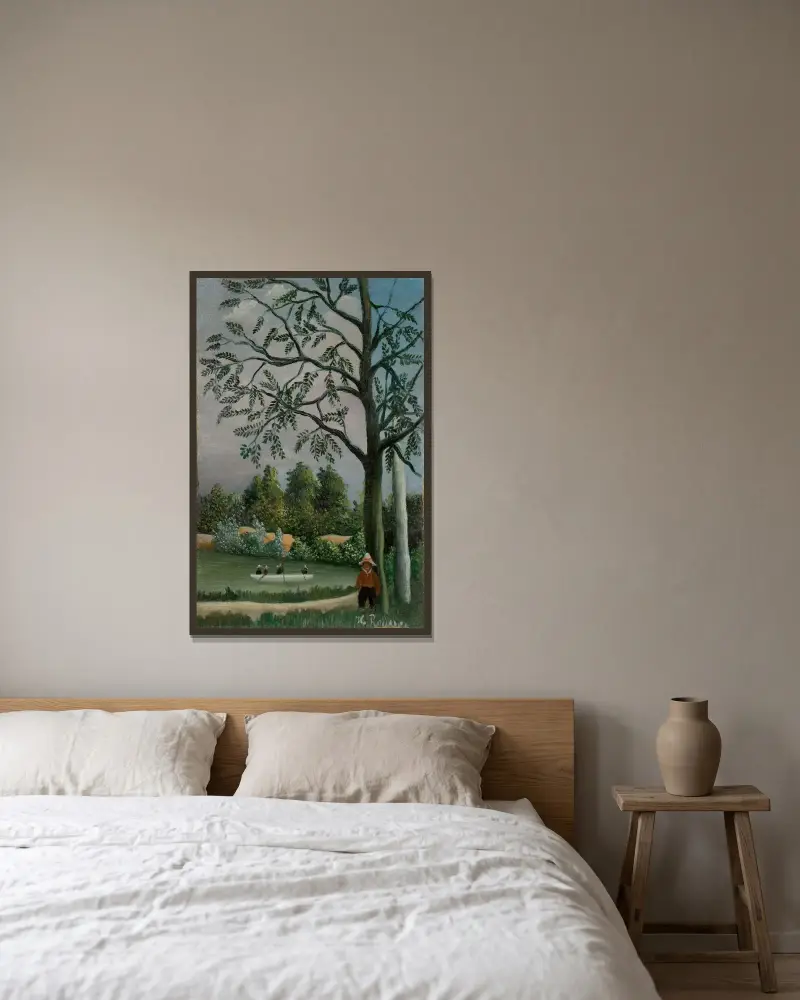 Landskap med fiskare av Henri Rousseau inramad på en vägg