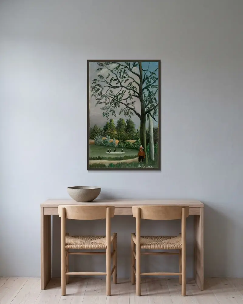Landskap med fiskare av Henri Rousseau inramad på en vägg