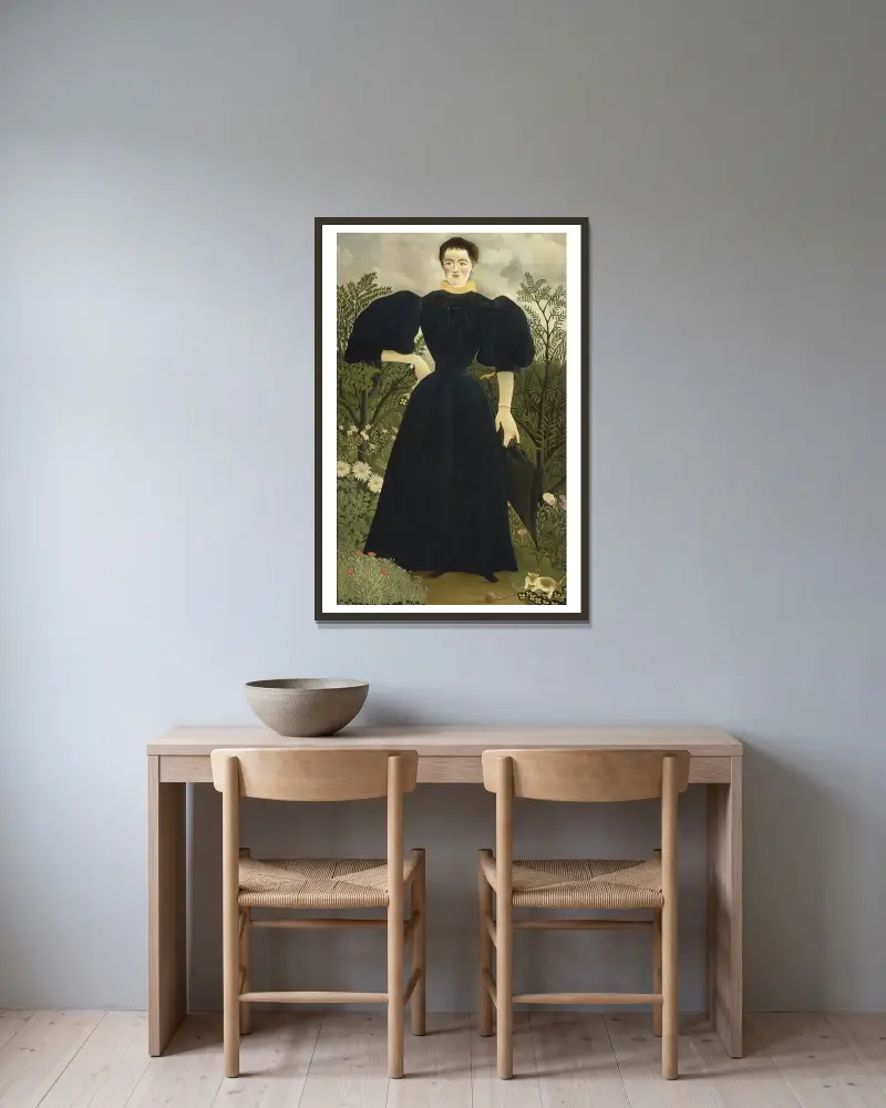 Porträt der Madame M von Henri Rousseau gerahmt an einer Wand