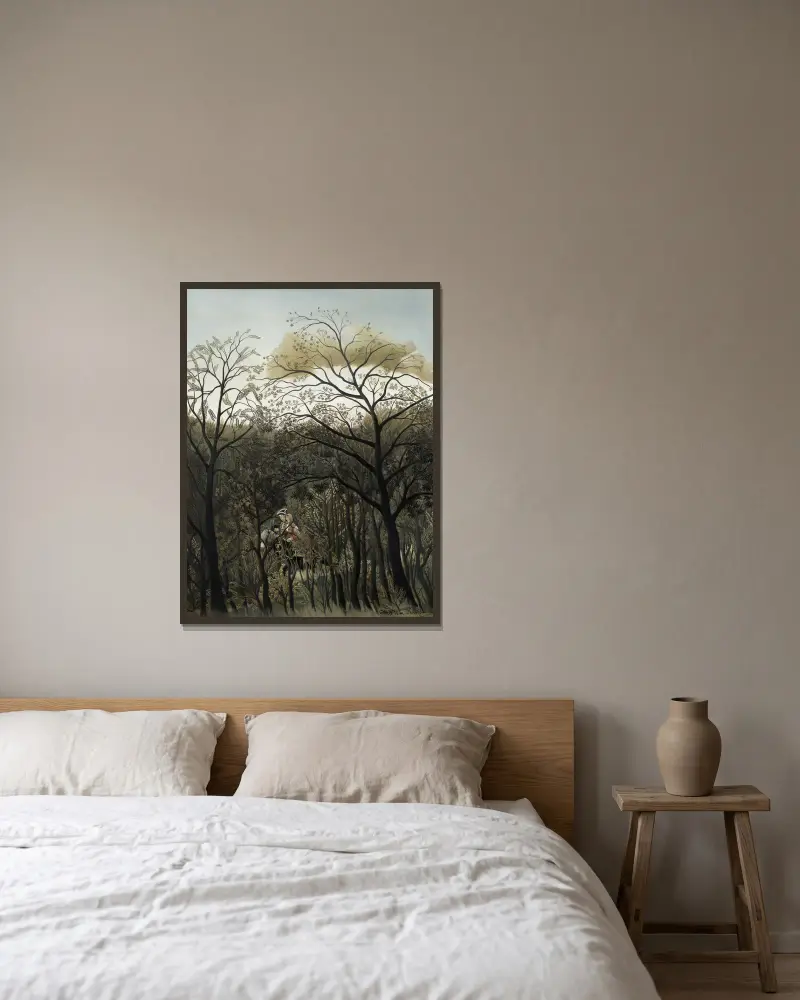 Rendezvous in the Forest av Henri Rousseau inramad på en vägg