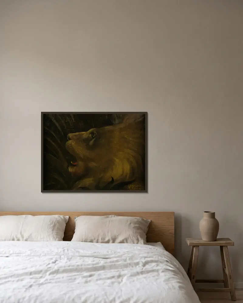 Tête de lion av Henri Rousseau inramad på en vägg