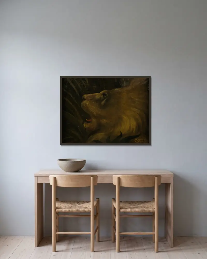 Tête de lion av Henri Rousseau inramad på en vägg