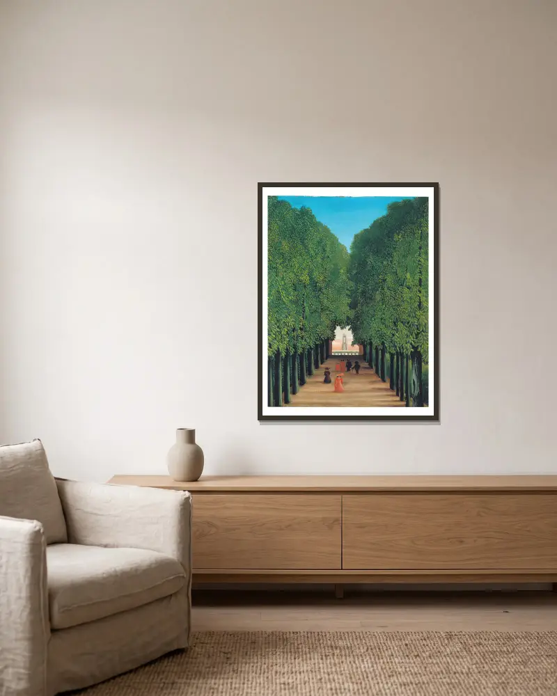Allén i Saint-Cloud-parken av Henri Rousseau inramad på en vägg