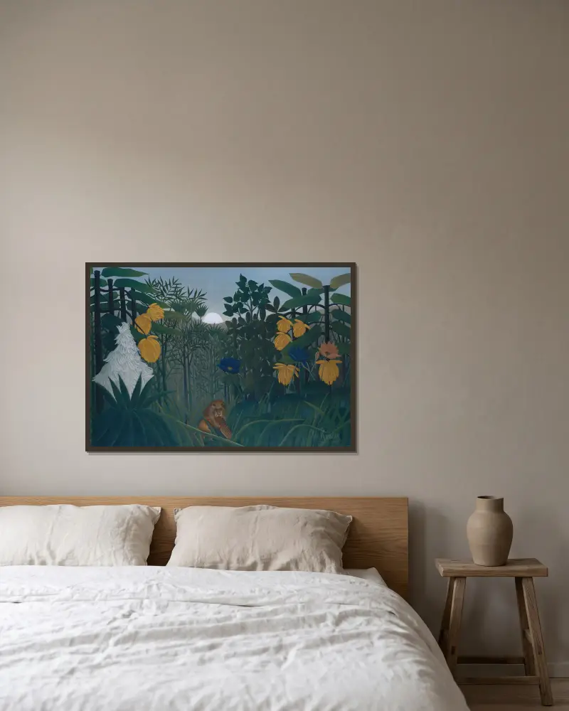 Lejonets måltid av Henri Rousseau inramad på en vägg