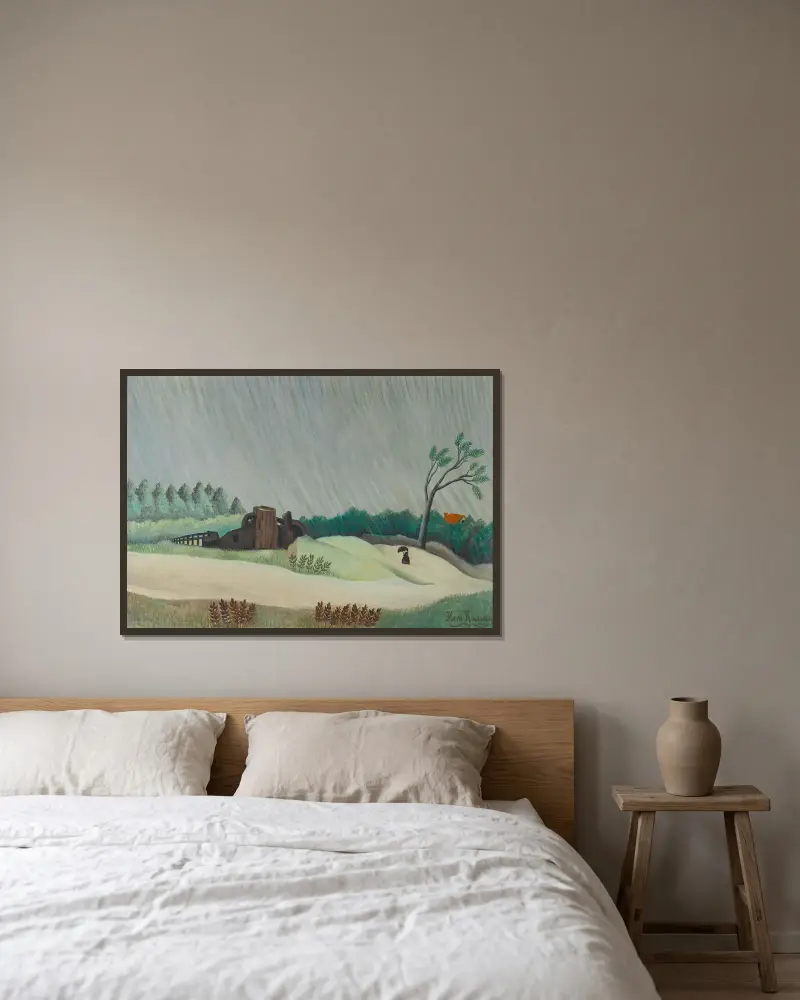 En regnig morgon – nr 1 av Henri Rousseau inramad på en vägg