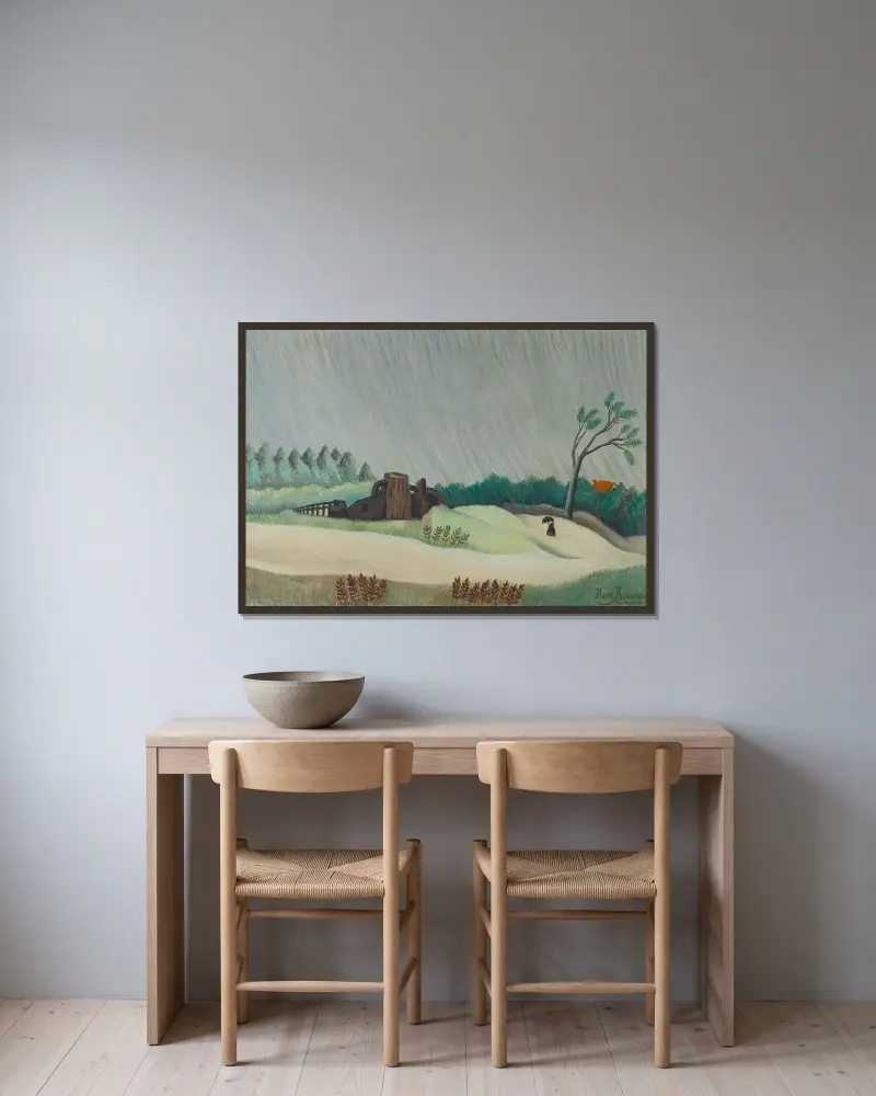 En regnig morgon – nr 1 av Henri Rousseau inramad på en vägg