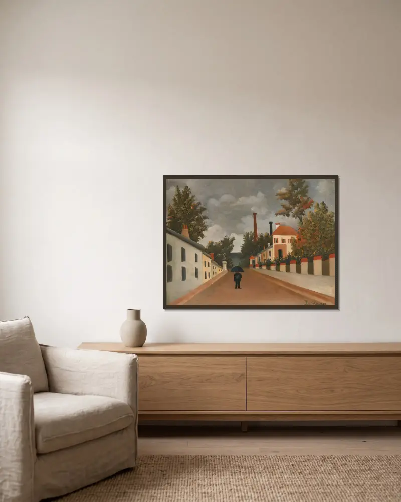 Vue Des Environs De Paris av Henri Rousseau inramad på en vägg