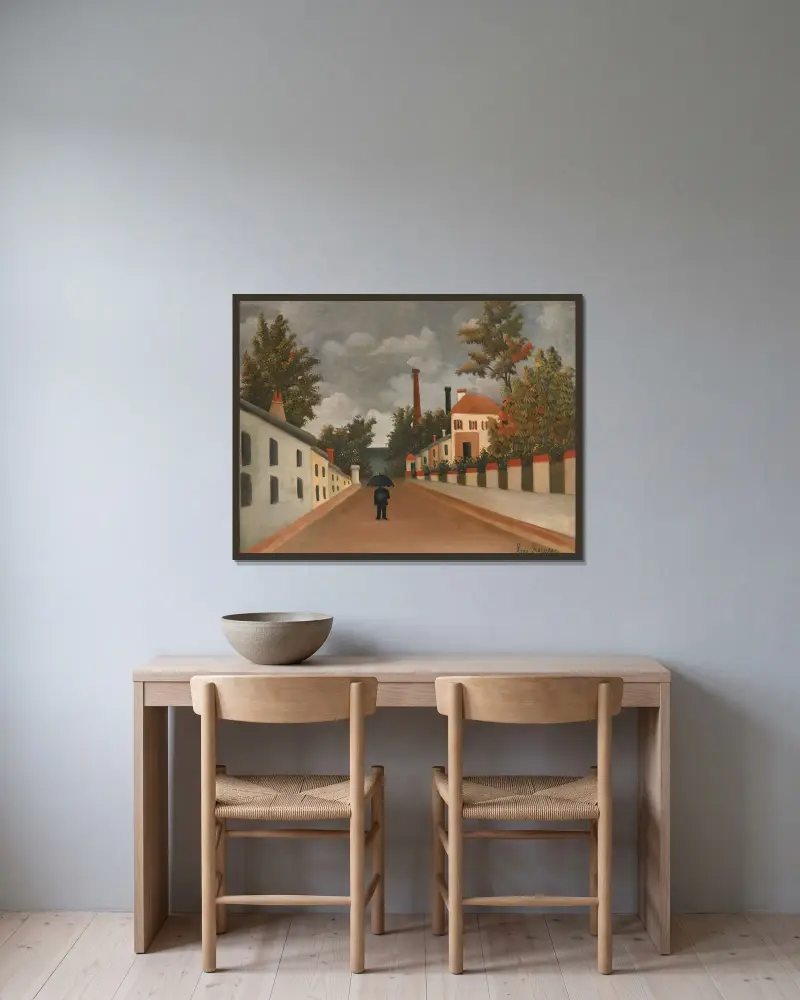 Vue Des Environs De Paris av Henri Rousseau inramad på en vägg