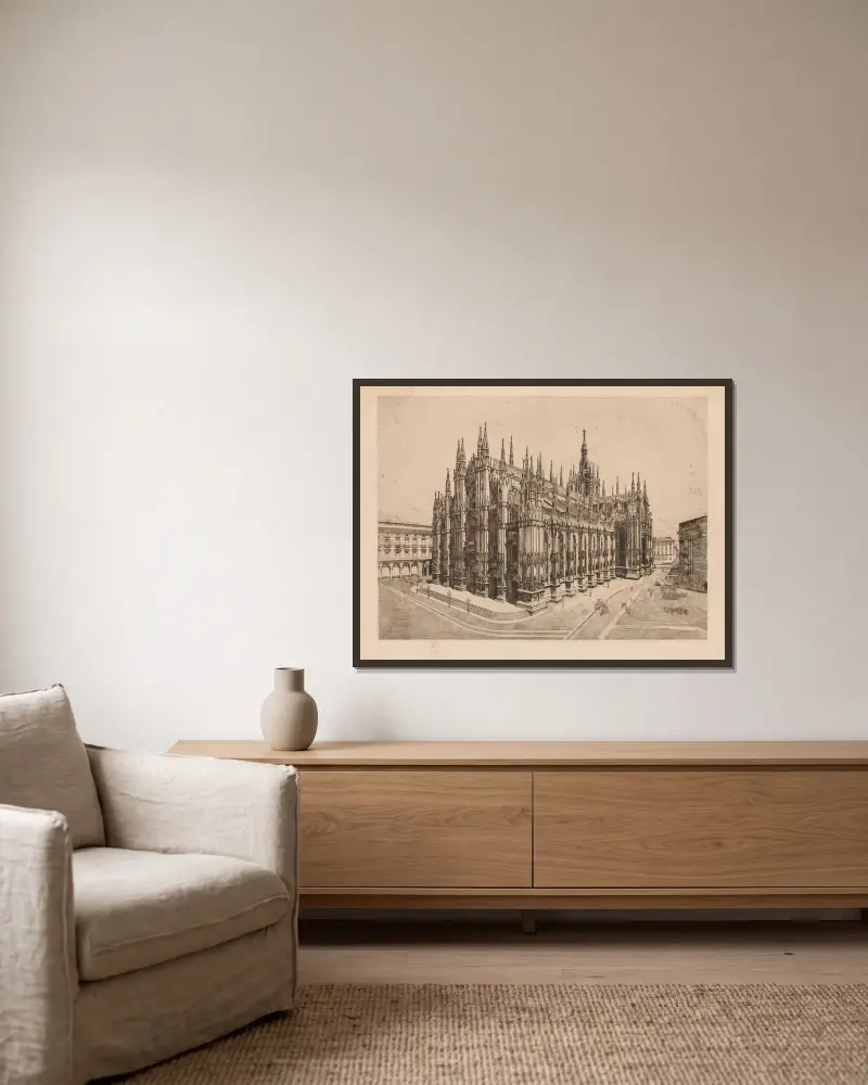 Cathedral, Milan av Otto Henry Bacher inramad på en vägg