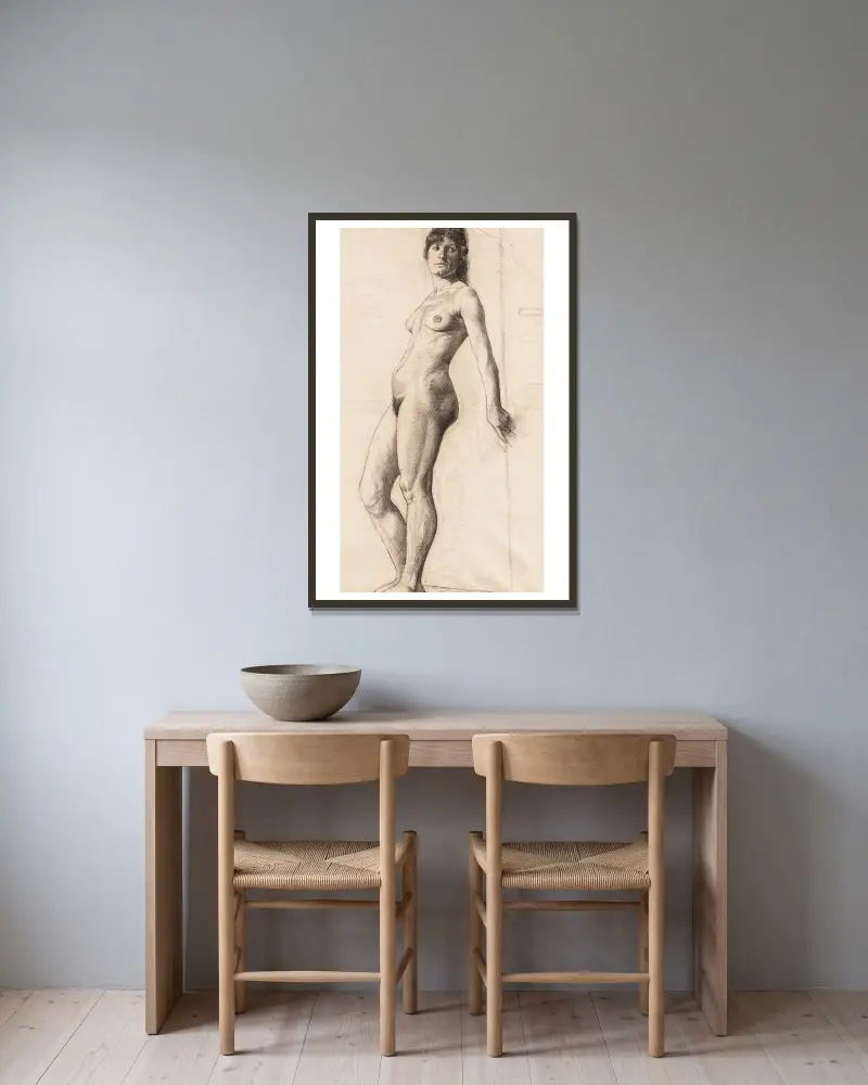 Standing Nude Model av Otto Henry Bacher inramad på en vägg