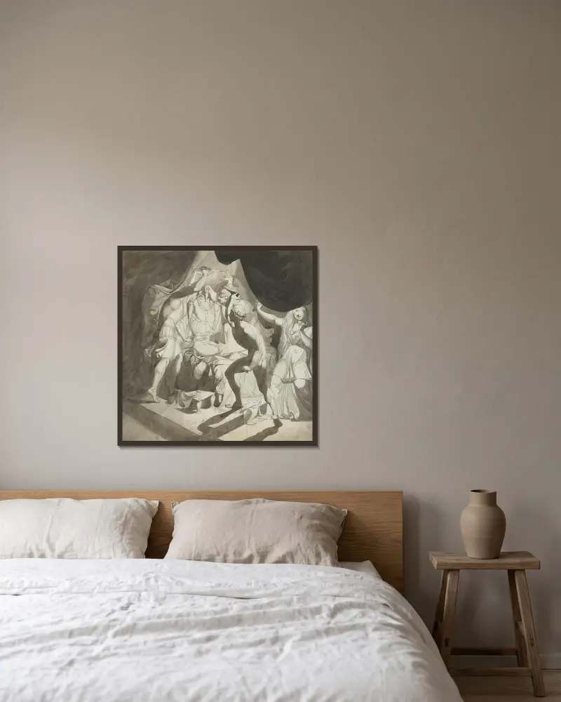 En gammal man mördad av tre yngre män av Henry Fuseli inramad på en vägg